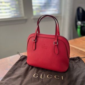 Gucci Women's Textured Leather Convertible Mini Dome red